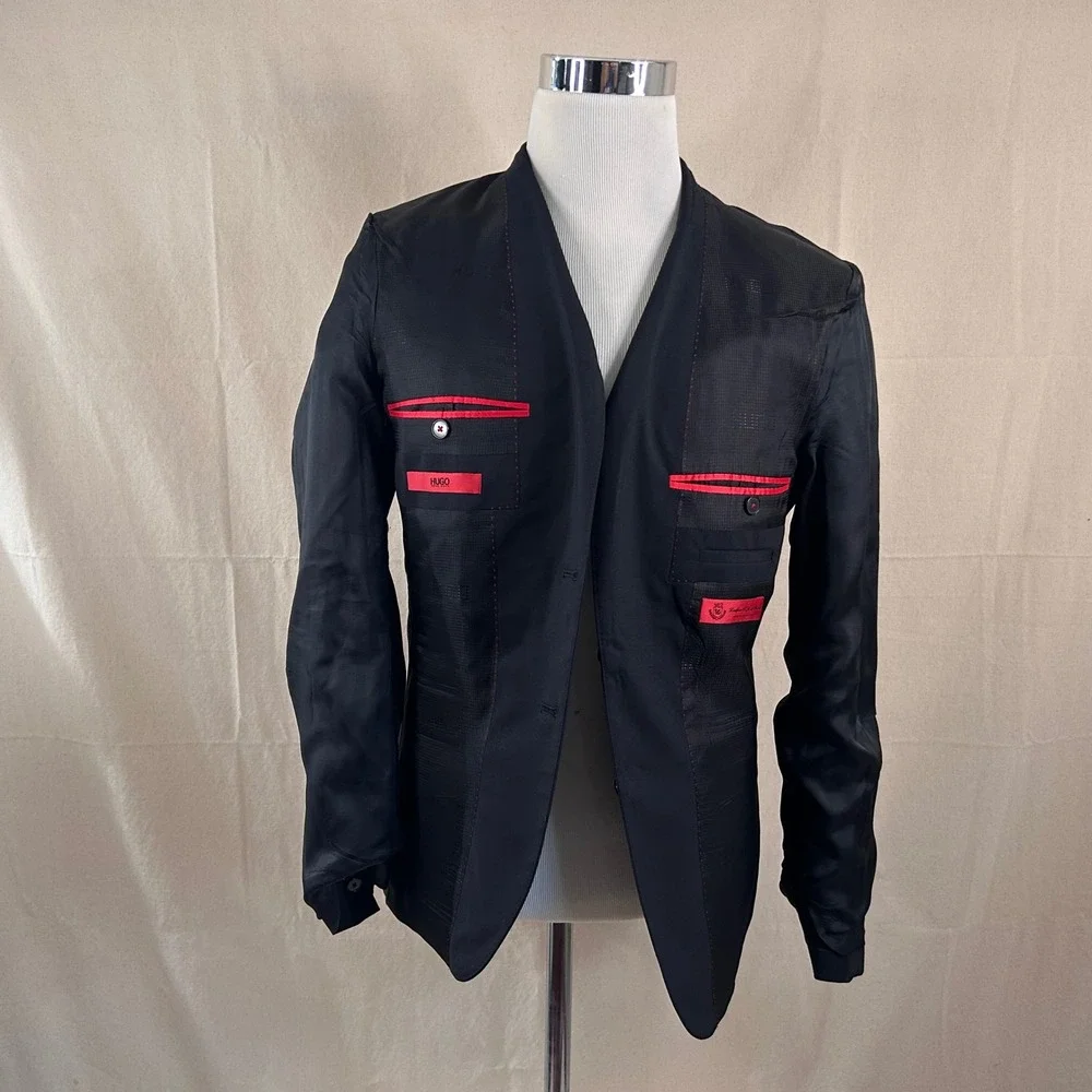 Hugo Boss 38R Arti Heilon Sport Coat Wool Blend Black Two Button Double Vented